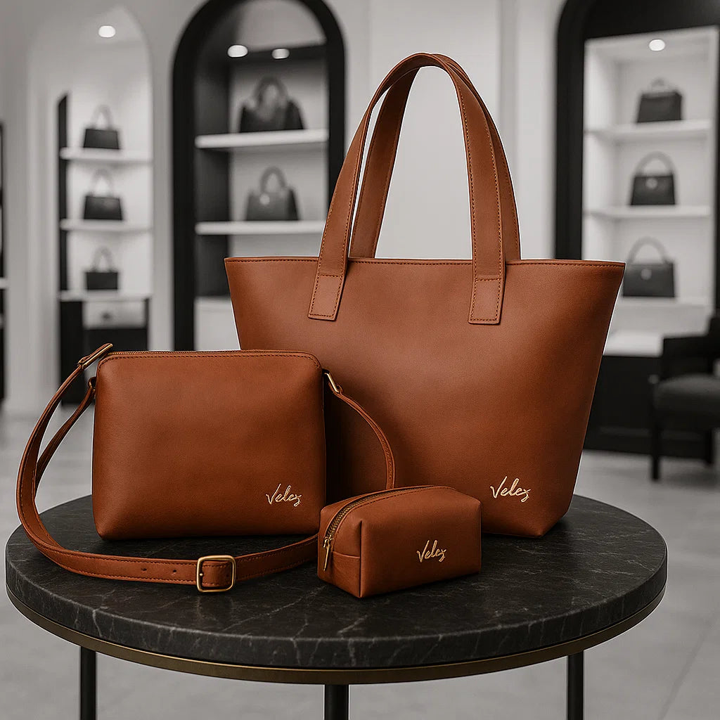 Bolso Dama Vélez + Carriel + Cosmetiquera Hecho a Mano - Cambio de Colección