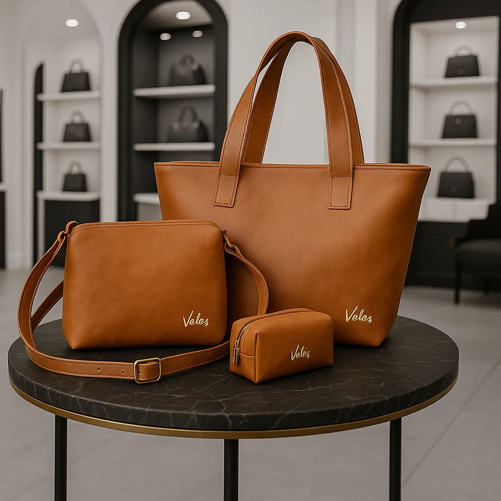 Bolso Dama Vélez + Carriel + Cosmetiquera Hecho a Mano - Cambio de Colección